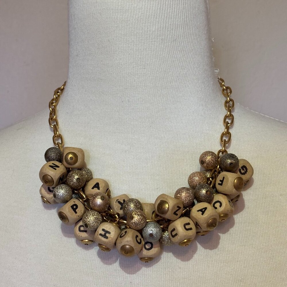 Lenora Dame Wood Letters Bead Necklace